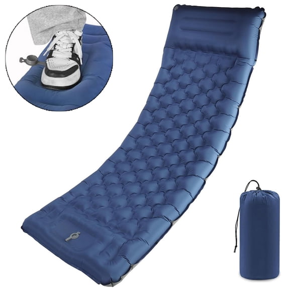 JIAN YA NA Camping Sleeping Pad, Inflatable Camping Mat, Compact TPU Camping Mattress with Built-in Foot Pump (Navy Blue)