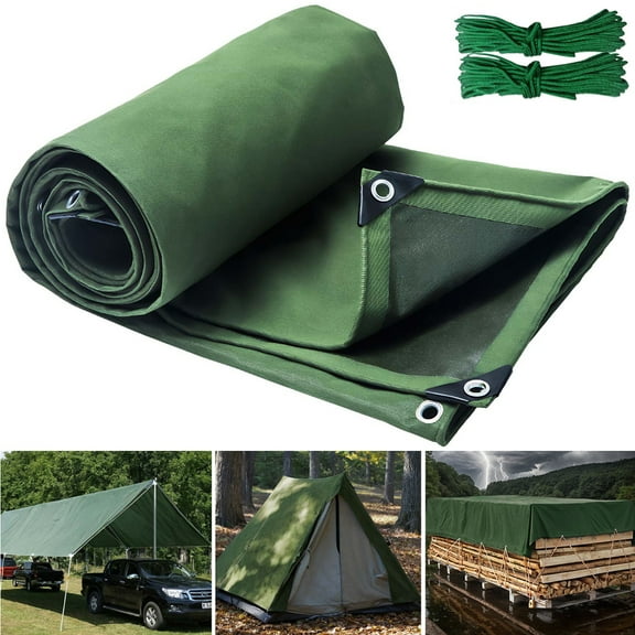 JIAN YA NA Canvas Tarp, 22.9 oz Heavy Duty Canvas Tarpaulin with Rustproof Grommets, Waterproof Tarpaulin Cover for Industrial & Outdoor Use, Army Green, 6.6*9.8ft