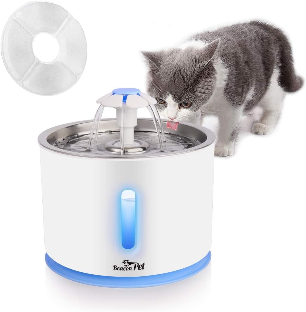 JIAN YA NA Cat Water Fountain, Automatic Pet Fountain for Dogs Cats, 85oz/2.4L Pets Water Dispenser with Automatic Power Off Function, White