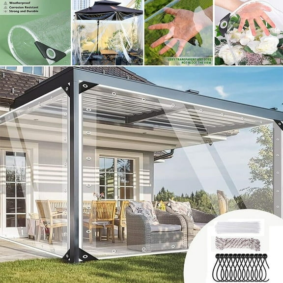 JIAN YA NA Clear PVC Tarp, Waterproof Vinyl Tarp Cover, Outdoor Heavy Duty Raincover Tarpaulin with Grommets & Ropes (2.6x4.9ft)
