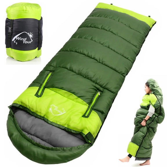 JIAN YA NA Cold Weather Sleeping Bags for Adults, Rectangular Single Sleeping Bag with Two-Way Zipper, 5°F - 50°F, Ideal for Camping, Hiking, Outdoor, Travel (Army Green, Left Zipper)