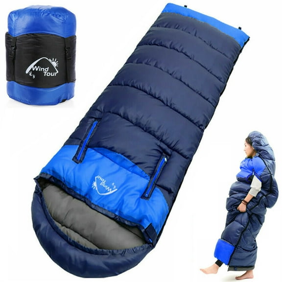 JIAN YA NA Cold Weather Sleeping Bags for Adults, Rectangular Single Sleeping Bag with Two-Way Zipper, 5°F - 50°F, Ideal for Camping, Hiking, Outdoor, Travel (Navy Blue, Left Zipper)