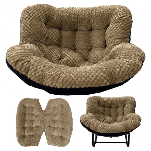 JIAN YA NA Double Hanging Egg Chair Cushion, Soft Velvet Outdoor Rocking Chair Cushions, 2-Person Papasan Replacement Seat Pad for Patio, Balcony, Garden (Khaki)