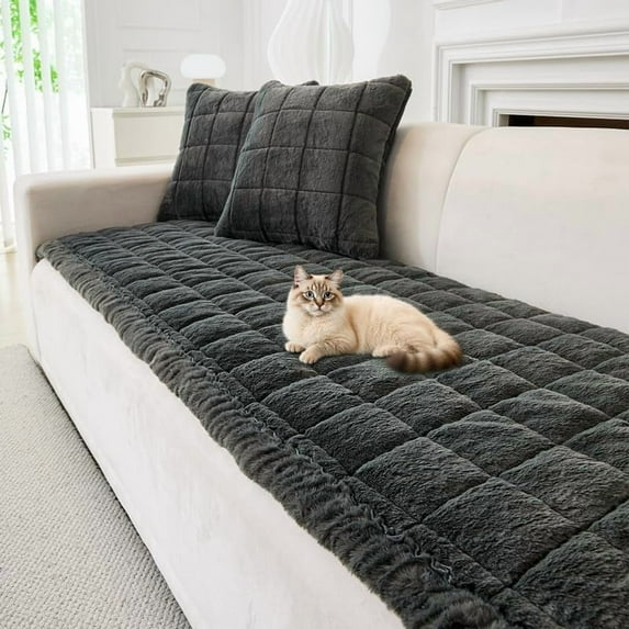 JIAN YA NA Fuzzy Sofa Cover Protective Mat, Non-Slip Sofa Slipcover Corner Couch Pad for Dogs Cats, L Shape Sofa Protector Pet Bed Mat (Dark Grey, 70x150cm)