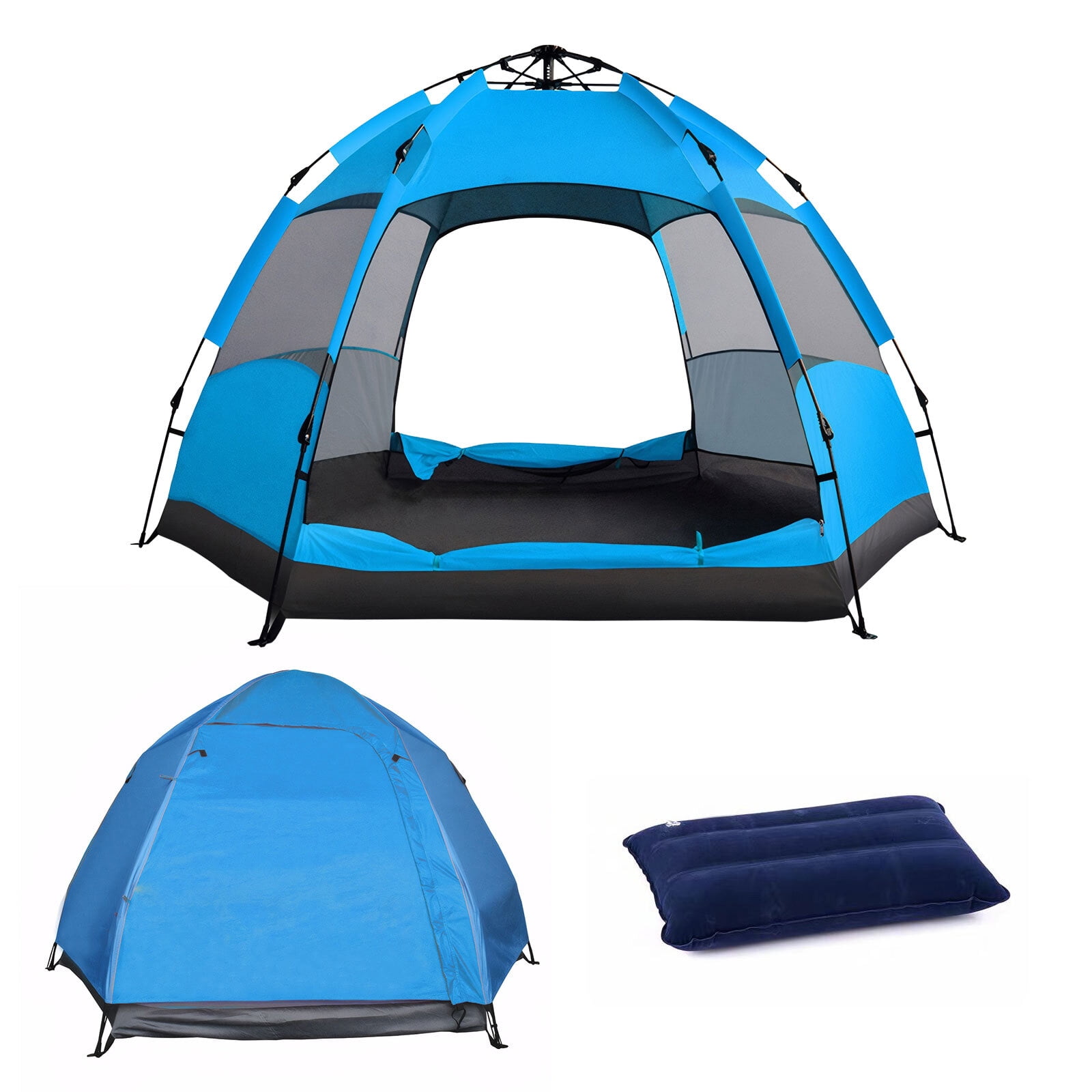 JIAN YA NA Instant Tent, Outdoor Camping Tent for 3-4 Person,  Automatic Pop Up Tent with Mosquito-proof Screens (Blue)