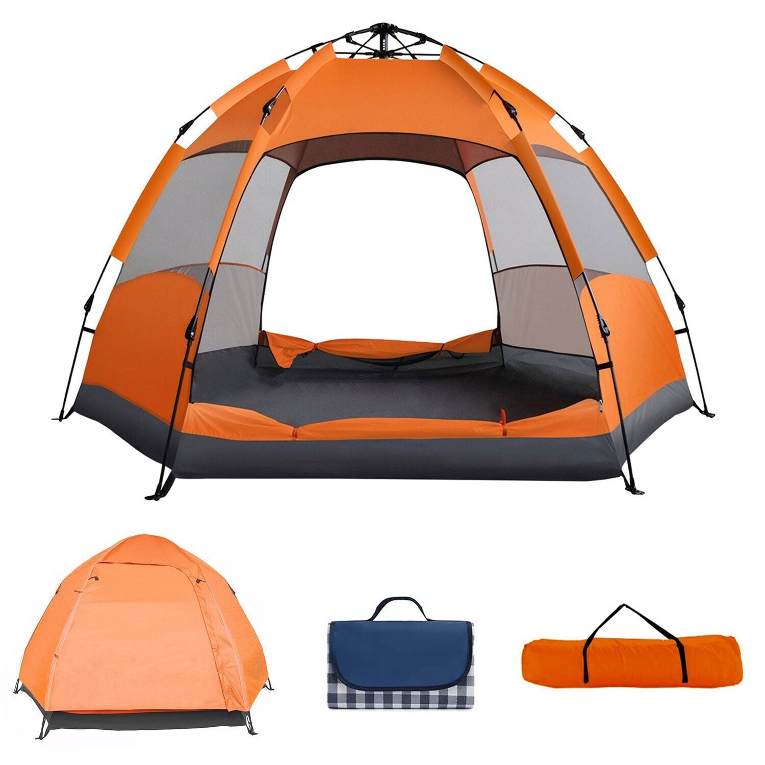 JIAN YA NA Instant Tent, Outdoor Camping Tent for 3-4 Person,  Automatic Pop Up Tent with Mosquito-proof Screens (Orange)