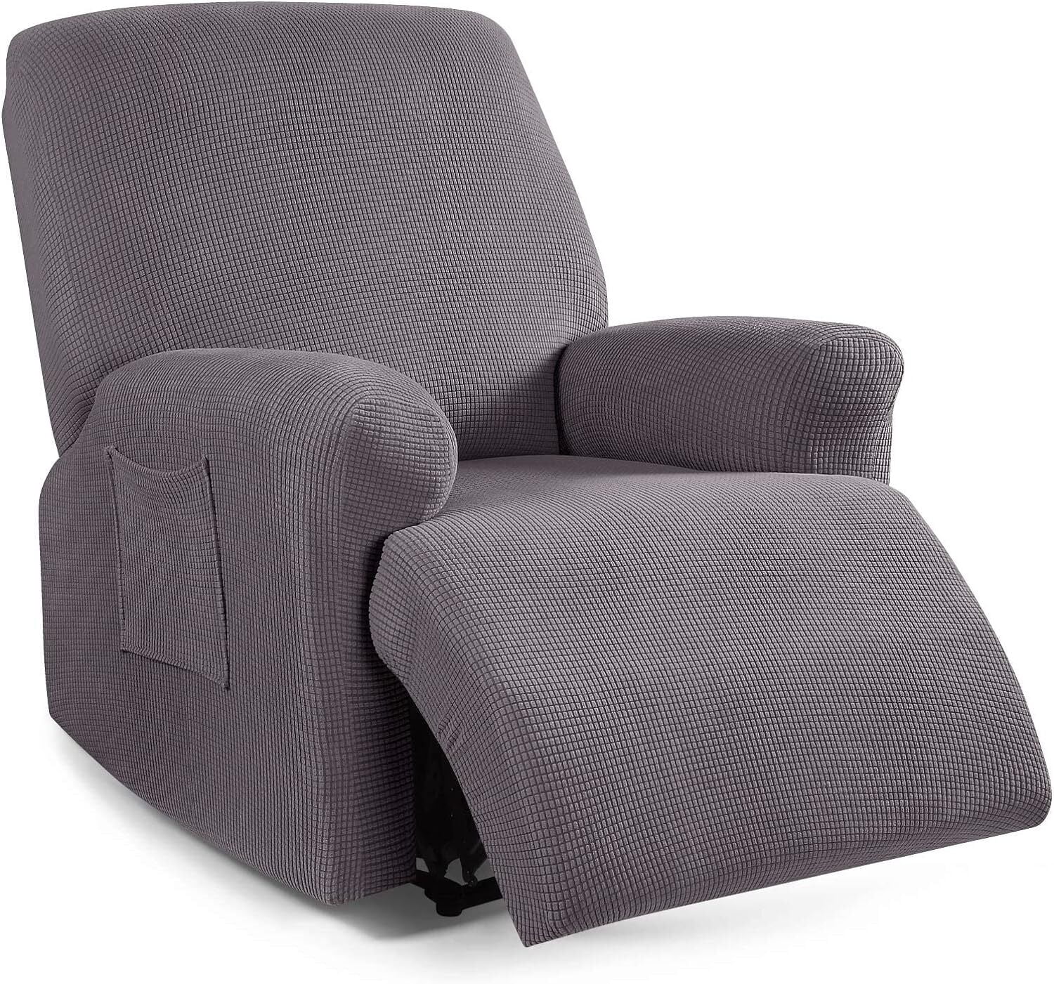 Gray Stretch Polyester Spandex Recliner Chair Cover with Side Pocket