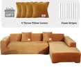thumbnail image 1 of JIAN YA NA L Shape 3+4 Seater Stretch Velvet Couch Cover w/4 Pillowcase for Living Room, 1 of 8