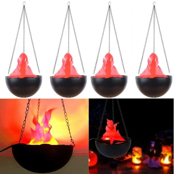 JIAN YA NA LED Fake Fire Lamp, 4 Pack Flickering Flame Eeffect Light, LED Campfire Centerpiece Hanging Lamp for Halloween Christmas Party Festival Decoration, Black