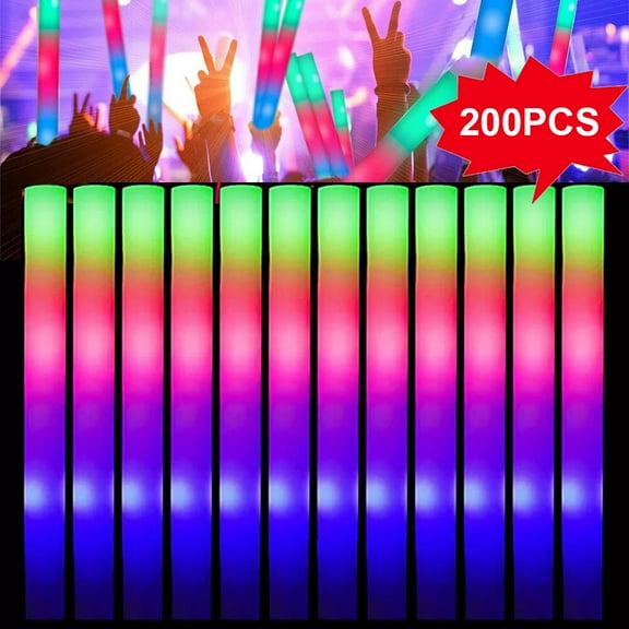 JIAN YA NA LED Light up Multicolor Glow Foam Stick, 18 inch Cheer Tube Soft Batons for Party Wedding Concert (200PCS)