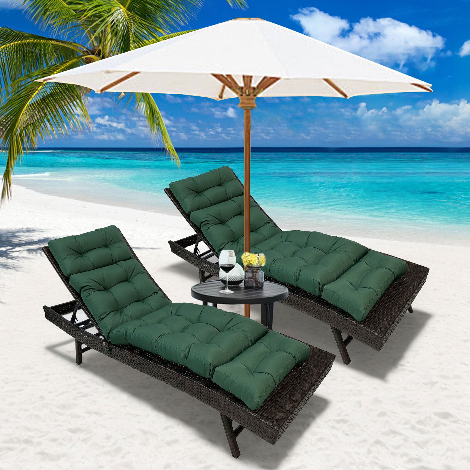 JIAN YA NA Lounge Chaise Chair Cushion Set of 2, Outdoor Indoor Seating Cushions Rocking Chair Padded with Ties (Dark Green)