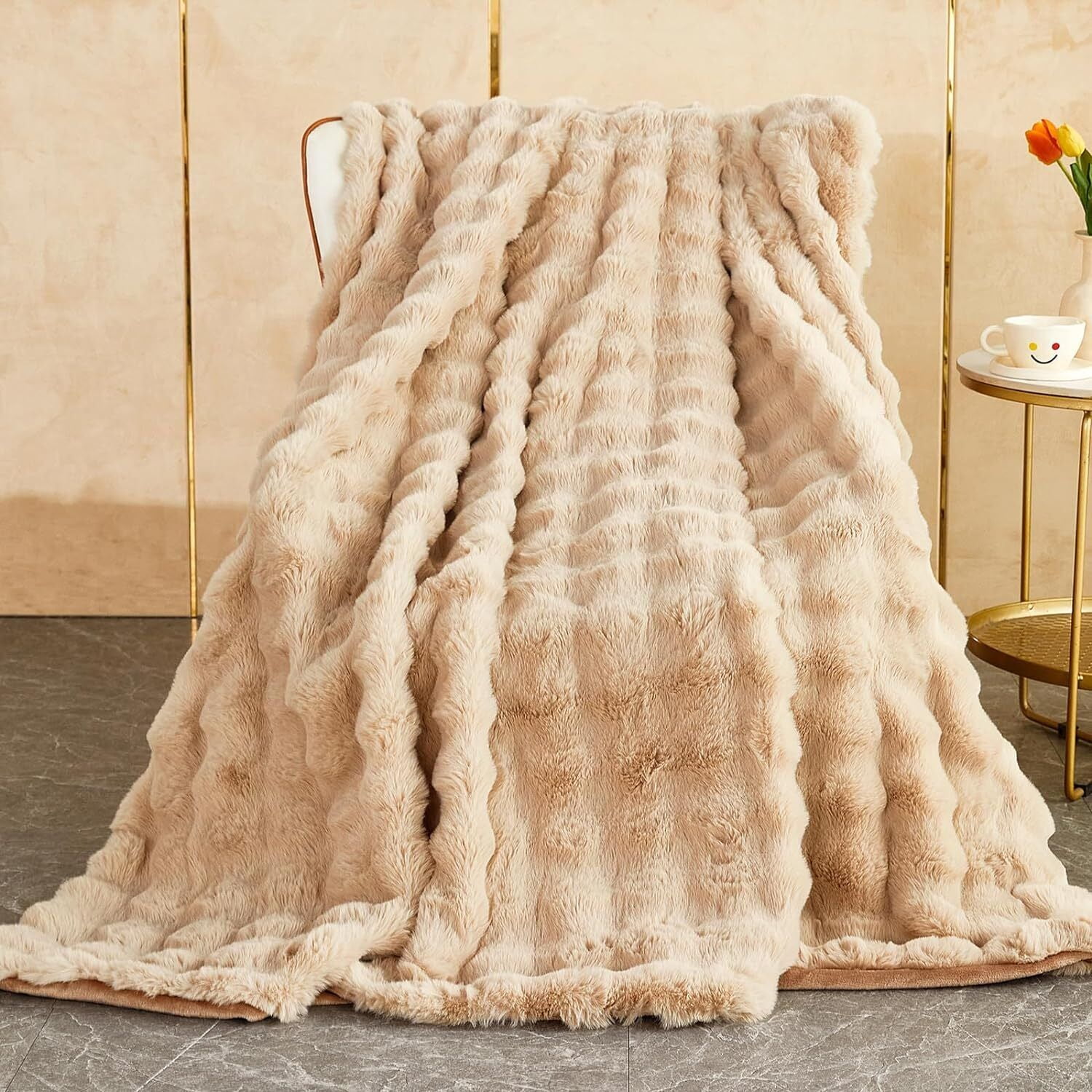JIAN YA NA Luxury Rabbit Plush Faux Fur Throw Blankets 1000GSM Soft and Warm Thick Cozy Throws Double Sided Fluffy Plush Blanket for Sofa Couch Bed Living Room in Fall Winter 100x160cm