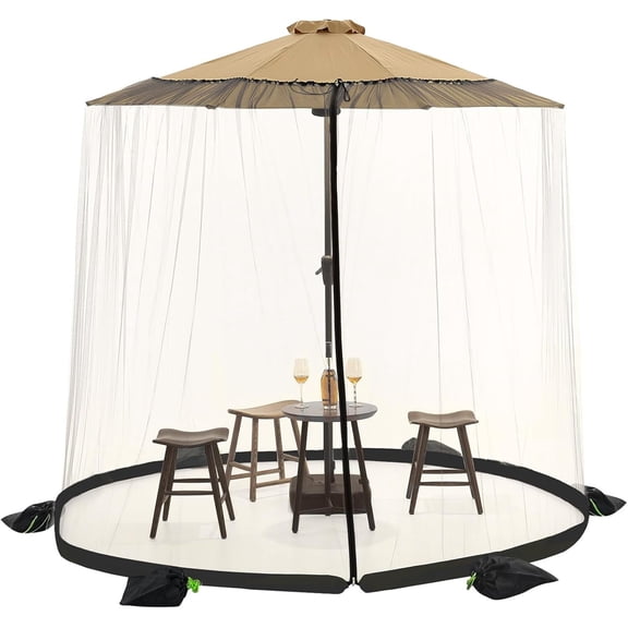 JIAN YA NA Mosquito Net for Patio Umbrellas, Mesh Canopy Net for Garden with Sandbags and Zipper Door (Beige, 11ft x 7.8ft )