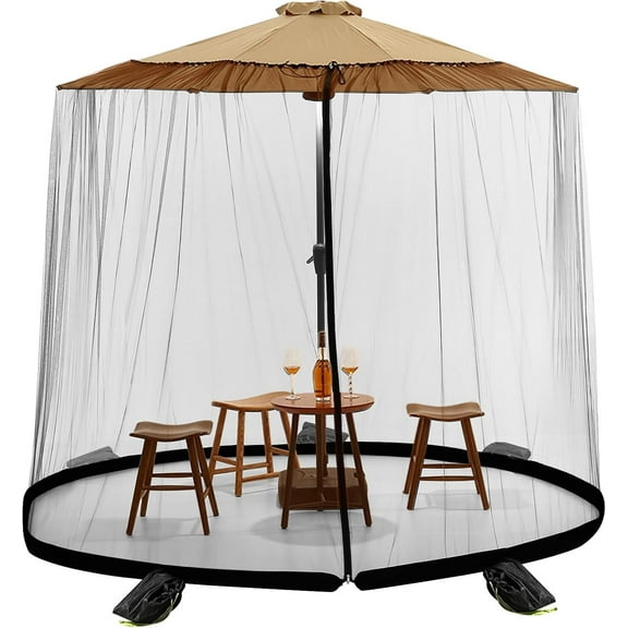 JIAN YA NA Mosquito Net for Patio Umbrellas, Mesh Canopy Net for Garden with Sandbags and Zipper Door (Black, 9ft x 7.8ft )