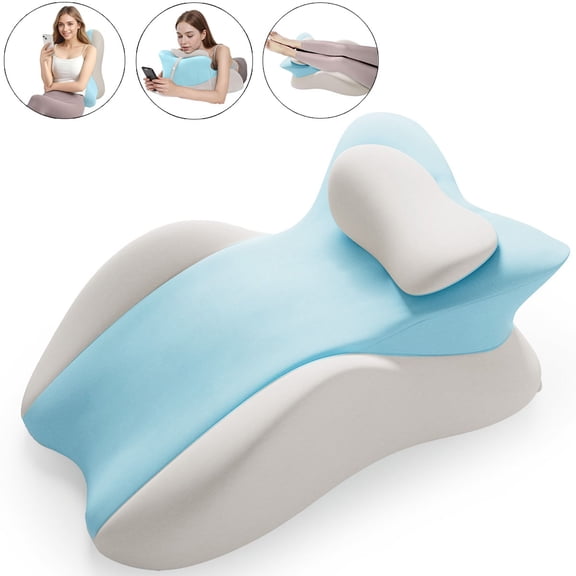 JIAN YA NA Multi-Position Wedge Pillow for Adults, Memory Foam Support Bed Pillow with Removable Cover for Sleeping Sitting Up Prone Reading (Blue/Gray)