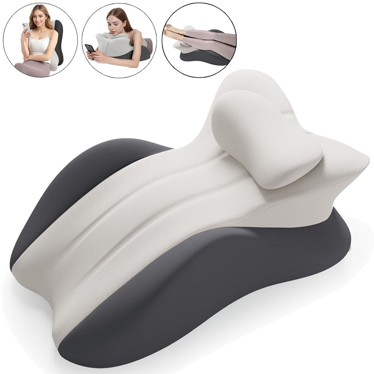 JIAN YA NA Multi-Position Wedge Pillow for Adults, Memory Foam Support Bed Pillow with Removable Cover for Sleeping Sitting Up Prone Reading (Gray/Dark Gray)