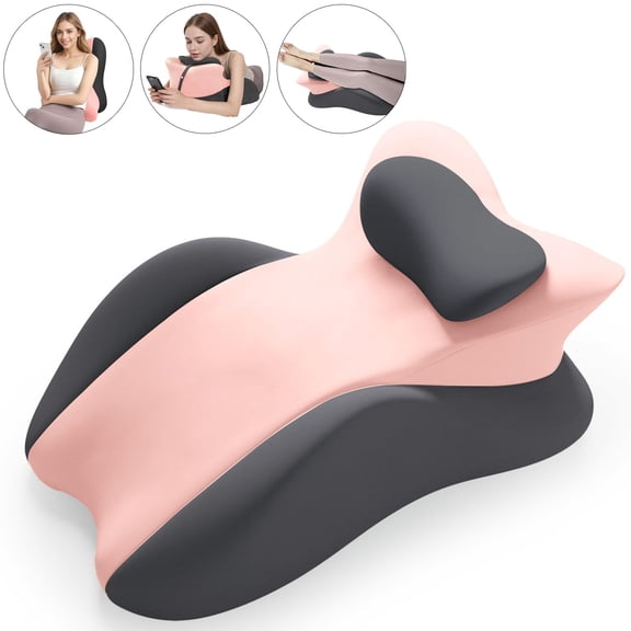JIAN YA NA Multi-Position Wedge Pillow for Adults, Memory Foam Support Bed Pillow with Removable Cover for Sleeping Sitting Up Prone Reading (Pink/Dark Gray)