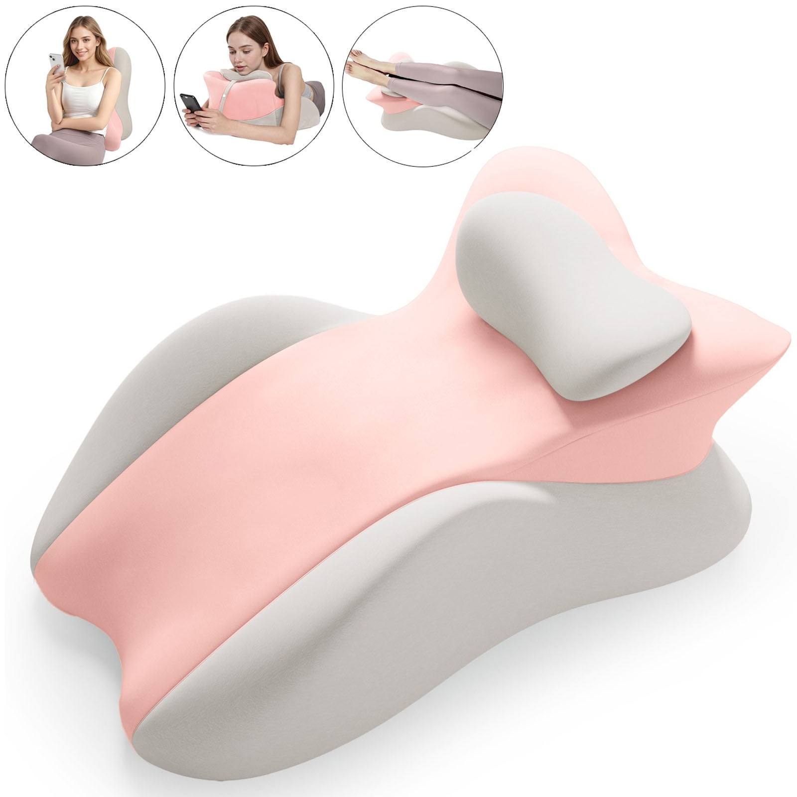 JIAN YA NA Multi-Position Wedge Pillow for Adults, Memory Foam Support Bed Pillow with Removable Cover for Sleeping Sitting Up Prone Reading (Pink/Gray)
