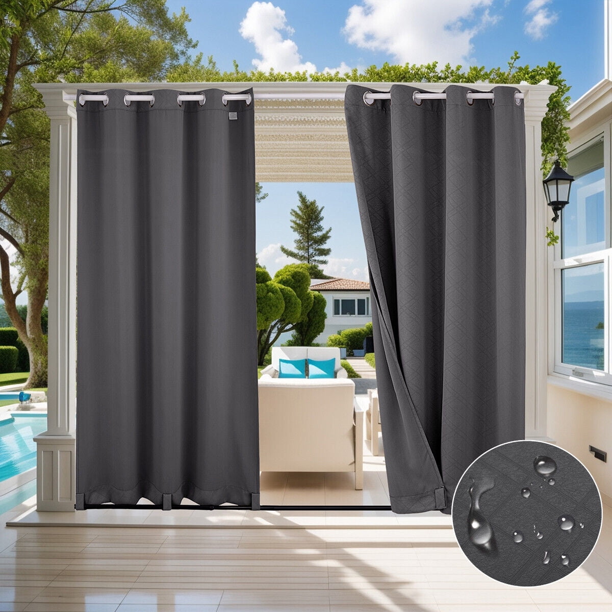 JIAN YA NA Outdoor Curtains for Patio - Blackout Waterproof Outside Curtains for Porch Pavilion Gazebo (1 Panel, 52 inx94in ,Dark Grey)