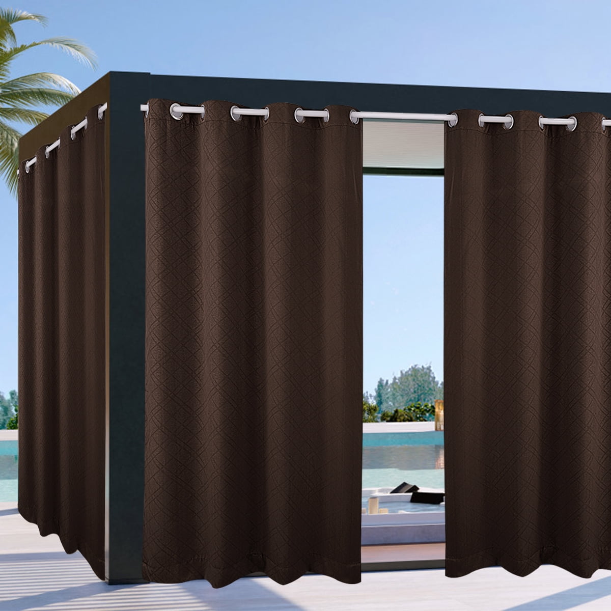 JIAN YA NA Outdoor Curtains for Patio - Blackout Waterproof Outside Curtains for Porch Pavilion Gazebo (2 Panel, 52 inx84in ,Dark Brown)