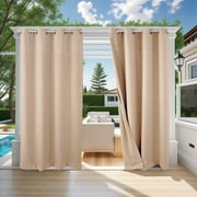 JIAN YA NA Outdoor Curtains for Patio - Blackout Waterproof Outside Curtains for Porch Pavilion Gazebo Wind Resistant, 2 Panel, 140x260cm,Beige