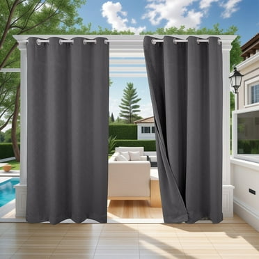 JIAN YA NA Outdoor Curtains for Patio - Blackout Waterproof Outside Curtains for Porch Pavilion Gazebo Wind Resistant, 2 Panel, 140x260cm,Dark Gray