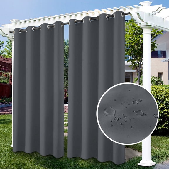 JIAN YA NA Outdoor Curtains for Patio Waterproof Grommet Curtain Panels,Set of 2,Dark Gray,100 x 84 inch