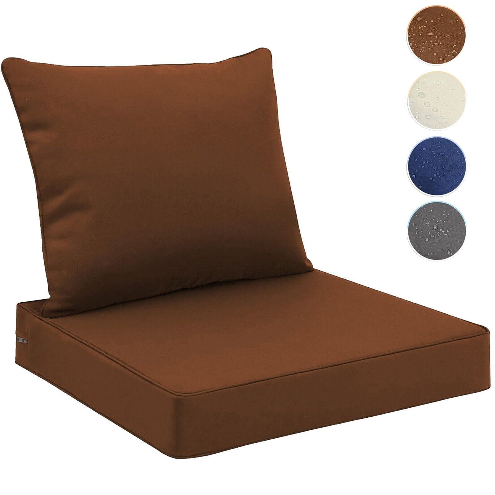JIAN YA NA Outdoor Seat & Back Cushion Set,  Waterproof Patio Furniture Cushion Pads, 22x22in, Brown