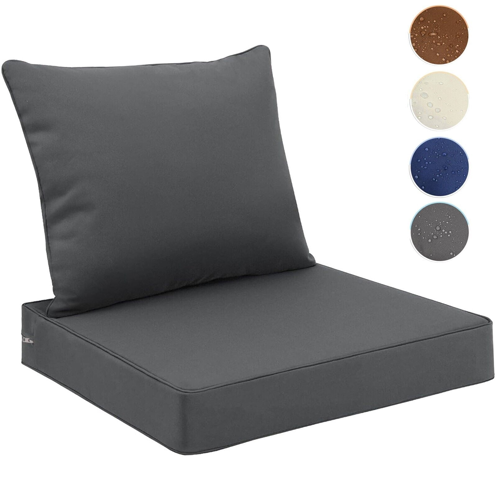 JIAN YA NA Outdoor Chair Cushion Set,  Waterproof Seat and Back Cushion for Patio Furniture, 22x22in, Dark Gray