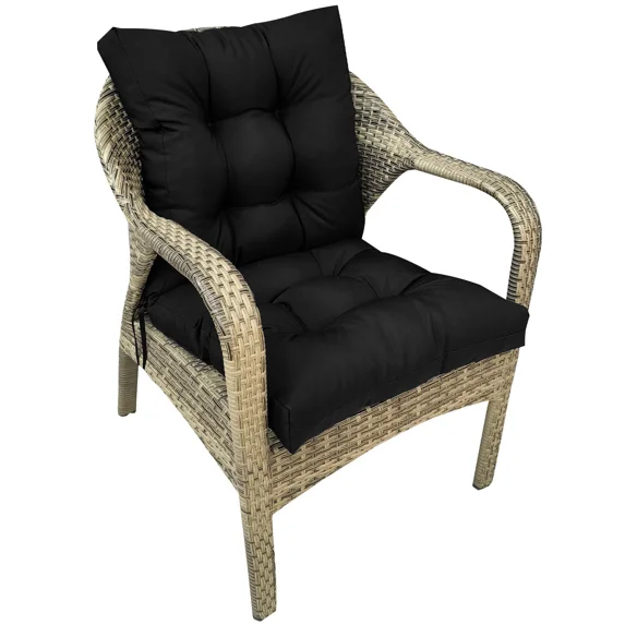 JIAN YA NA Outdoor Patio Deck Dining Chair Cushions High Back Patio Rattan Seat Pad, 42x21 inches, Black