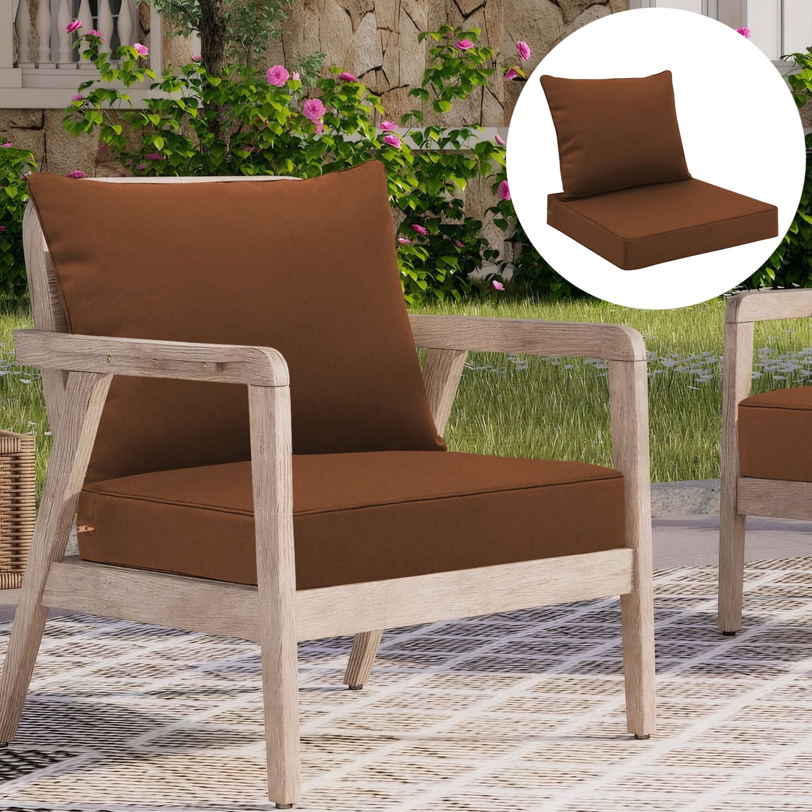 JIAN YA NA Outdoor Seat Cushion Set, Patio Sofa Chair Furniture Seat & Back Cushions, Waterproof Sectional Sofa Pads, 22 x 22 x 4 Inch, Brown