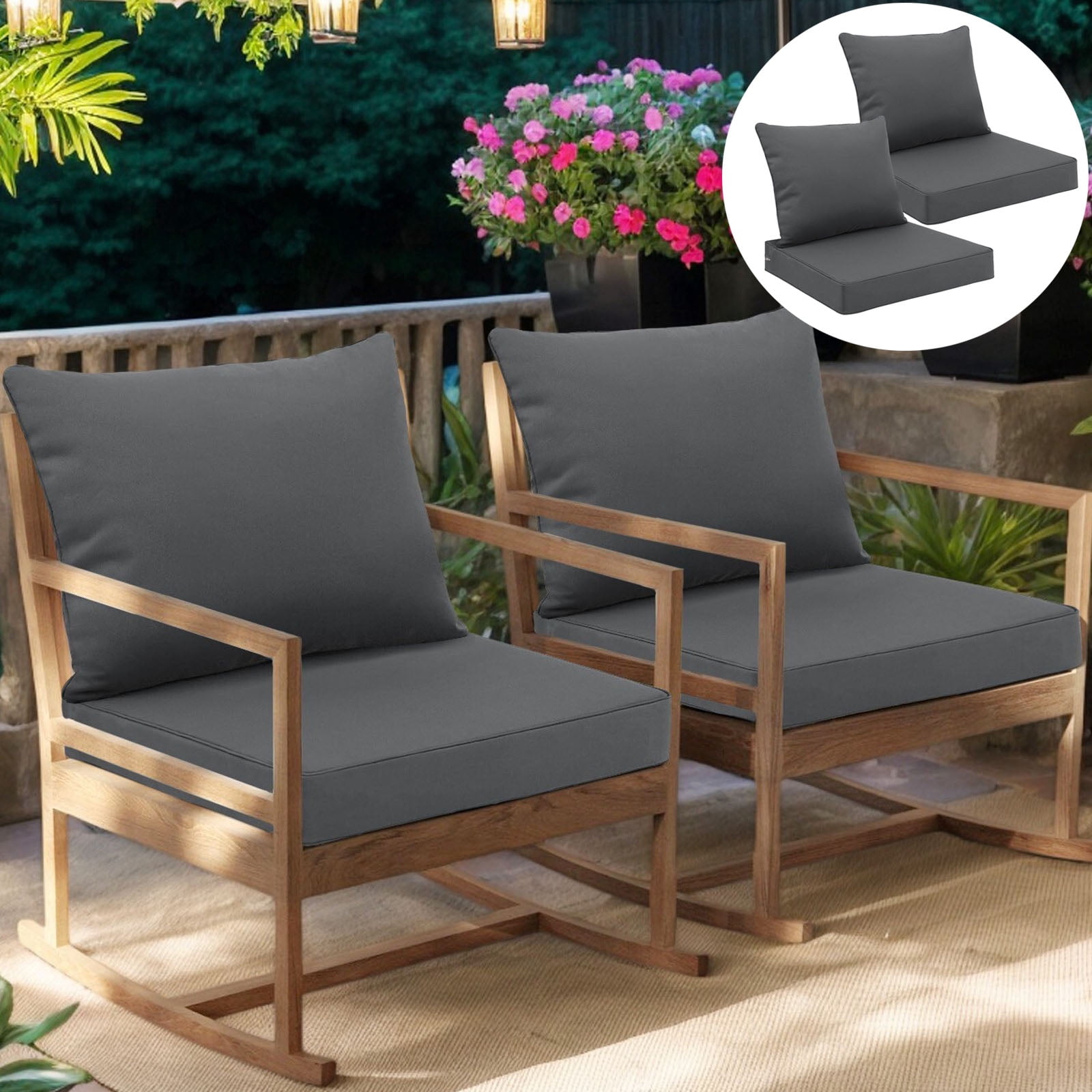 JIAN YA NA Outdoor Seat Cushion Set, Patio Sofa Chair Furniture Seat & Back Cushions, Waterproof Sectional Sofa Pads, 22 x 22 x 4 Inch, Dark Gray, 2 Pack