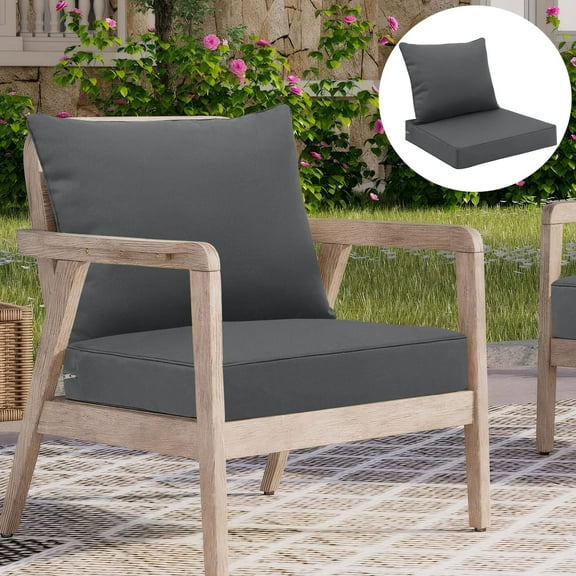 JIAN YA NA Outdoor Seat Cushion Set, Patio Sofa Chair Furniture Seat & Back Cushions, Waterproof Sectional Sofa Pads, 22 x 22 x 4 Inch, Dark Gray