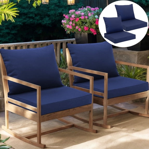 JIAN YA NA Outdoor Seat Cushion Set, Patio Sofa Chair Furniture Seat & Back Cushions, Waterproof Sectional Sofa Pads, 22 x 22 x 4 Inch, Navy, 2 Pack