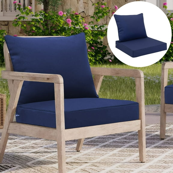 JIAN YA NA Outdoor Seat Cushion Set, Patio Sofa Chair Furniture Seat & Back Cushions, Waterproof Sectional Sofa Pads, 22 x 22 x 4 Inch, Navy