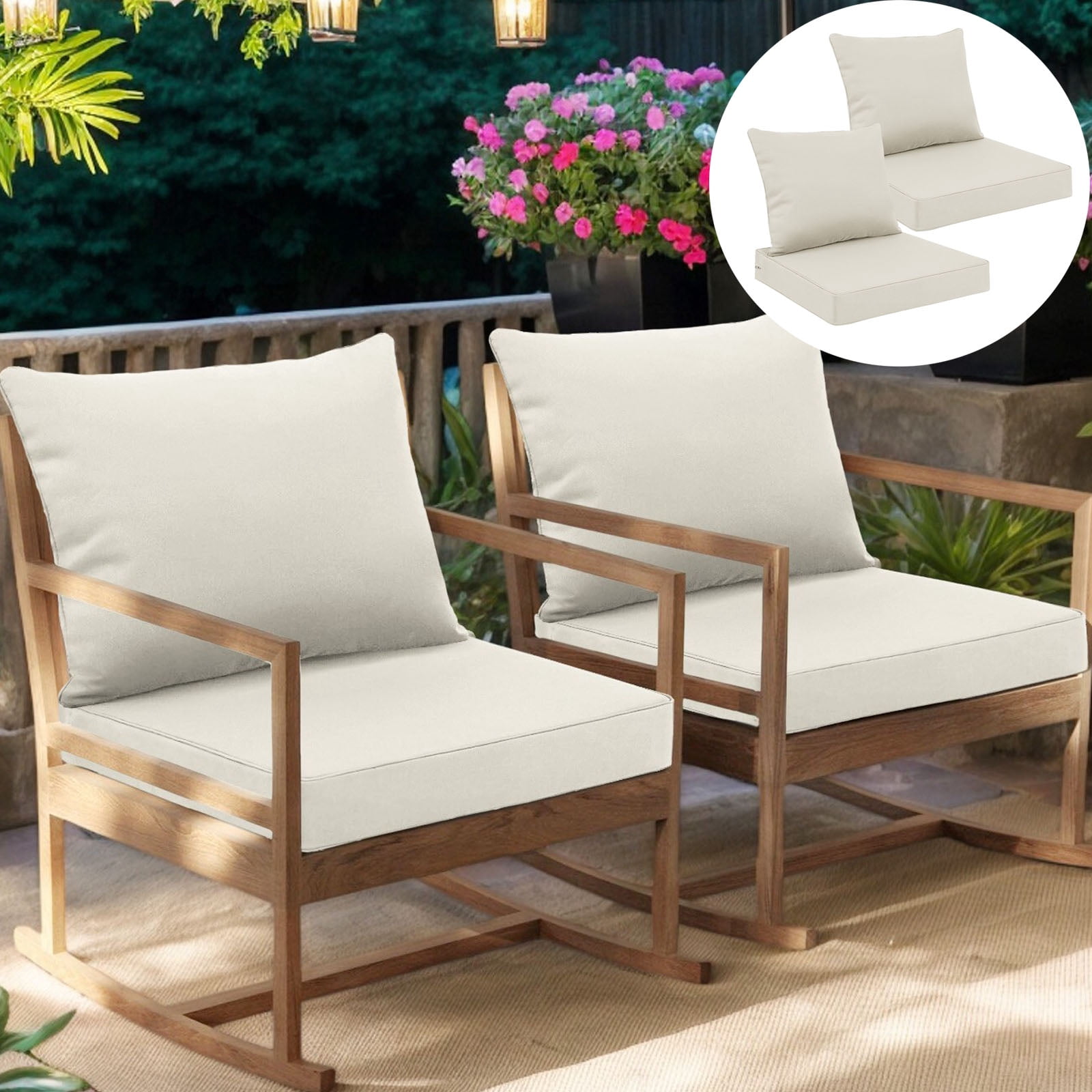 JIAN YA NA Outdoor Seat Cushion Set, Patio Sofa Chair Furniture Seat & Back Cushions, Waterproof Sectional Sofa Pads, 22 x 22 x 4 Inch, Off-white, 2 Pack