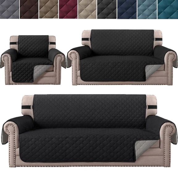 JIAN YA NA Reversible Sofa Cover for 1-Seater, Non-slip Quilted Couch Slipcover Water Resistant Furniture Protector for Kids Pets, Black