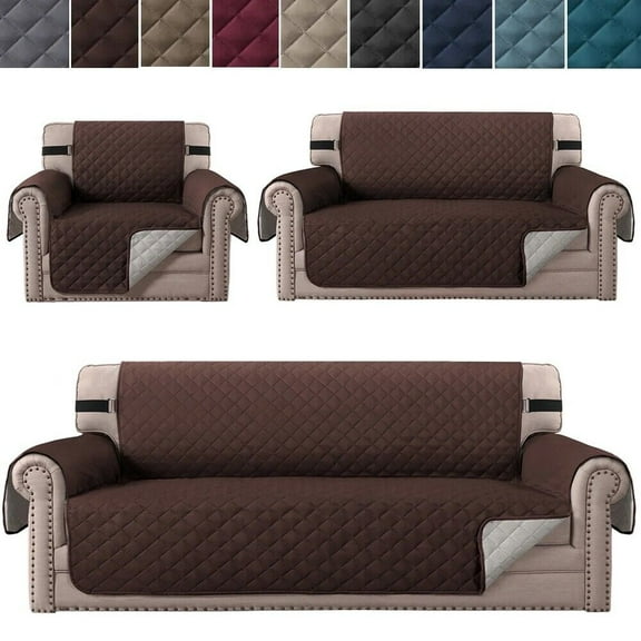 JIAN YA NA Reversible Sofa Cover for 1-Seater, Non-slip Quilted Couch Slipcover Water Resistant Furniture Protector for Kids Pets, Brown