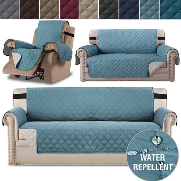 JIAN YA NA Reversible Sofa Cover for 1-Seater, Non-slip Quilted Couch Slipcover Water Resistant Furniture Protector for Kids Pets, Gray Blue