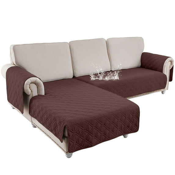 JIAN YA NA Sectional Couch Covers Waterproof L Shape Sofa Cover 2-Piece Reversible Couch Slipcover with Chaise Lounge Cover Furniture Protector Sofa Slipcovers for Pets Dog Cat (Large, Brown)