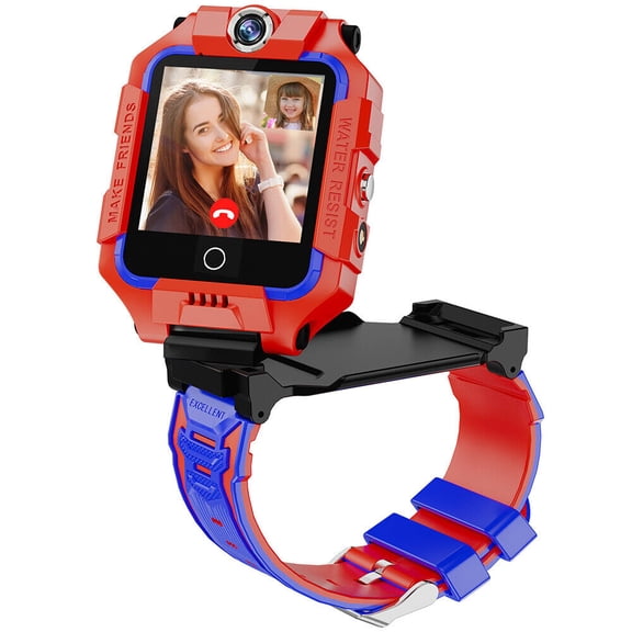 JIAN YA NA Smart Watch for Kids, 4G Phone Watch with Video Chat 3 Way Call GPS Tracker, 1.4" Touchscreen Smart Watch for Girls Boys 3-15 Years (Red)