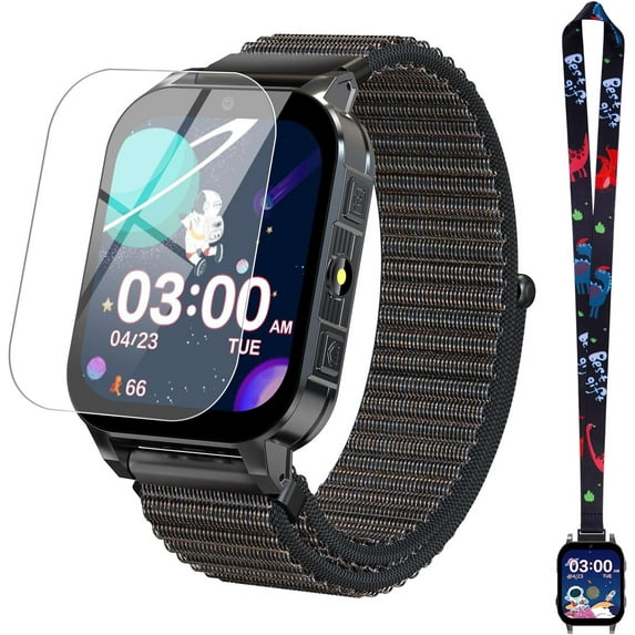 JIAN YA NA Smart Watch for Kids with 30 Puzzle Games, Screen Protector, 140 Learning Cards, HD Touch Screen, Camera, Music, Pedometer (Black)