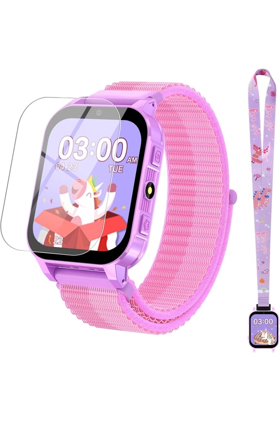 Smart Watch for Kids with 30 Puzzle Games, Screen Protector, 140 Learning Cards, HD Touch Screen, Camera, Music, Pedometer (Purple)