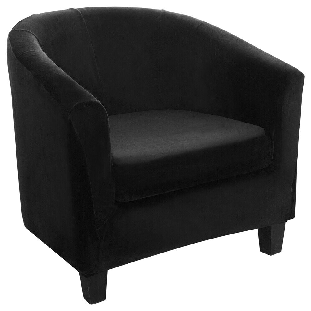 JIAN YA NA Stretch Velvet Club Chair Cover Tub Chair Covers Armchair Sofa Slipcover Furniture Protector for Living Room 2 Pcs/Set（Black）