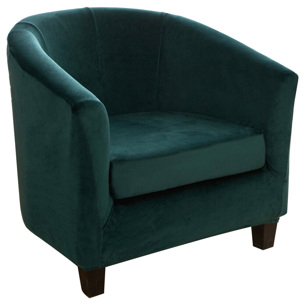 JIAN YA NA Stretch Velvet Club Chair Cover Tub Chair Covers Armchair Sofa Slipcover Furniture Protector for Living Room 2 Pcs/Set（Dark Green）