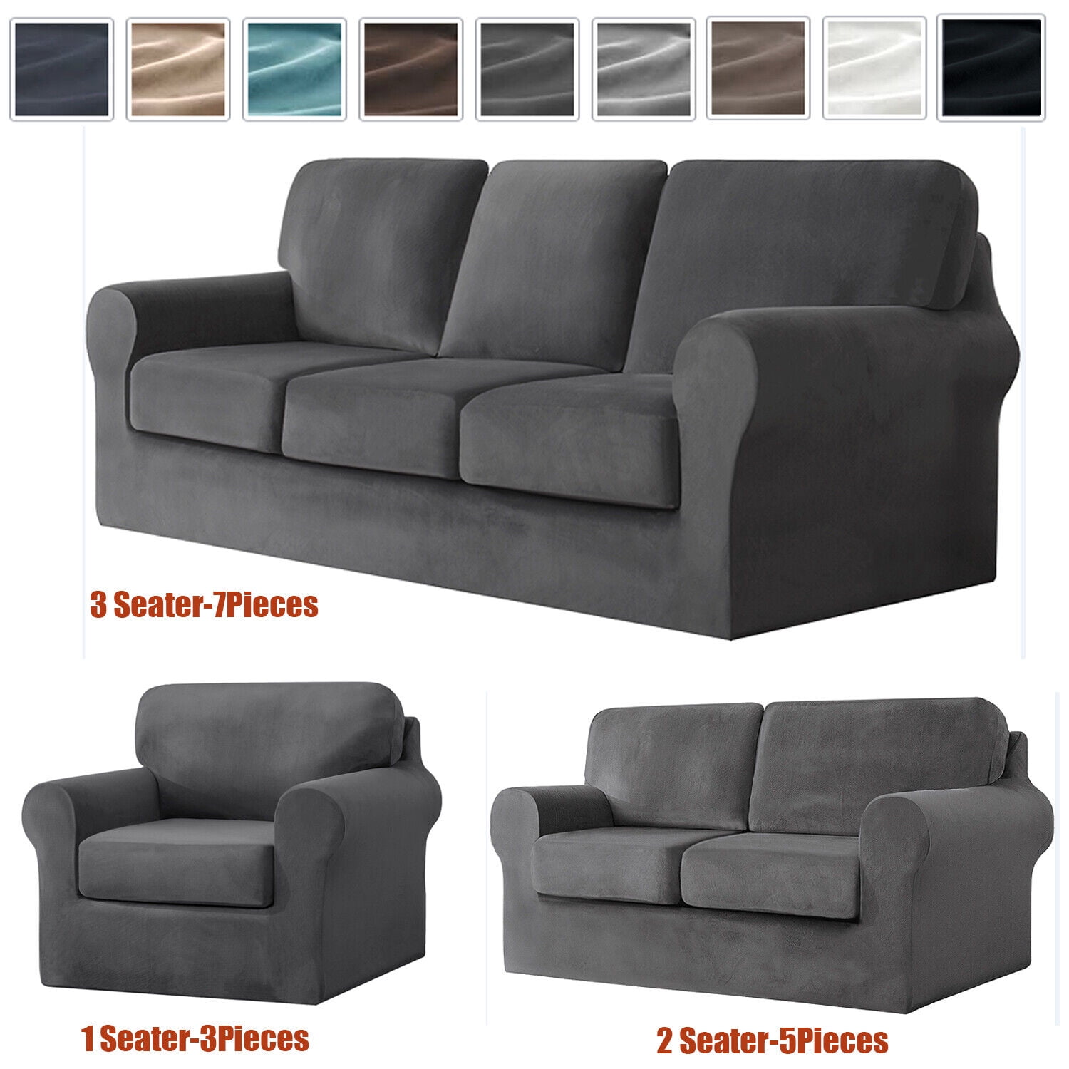 Stretch Velvet 3 Seater Sofa Cover Set Dark Gray Kuwait Ubuy