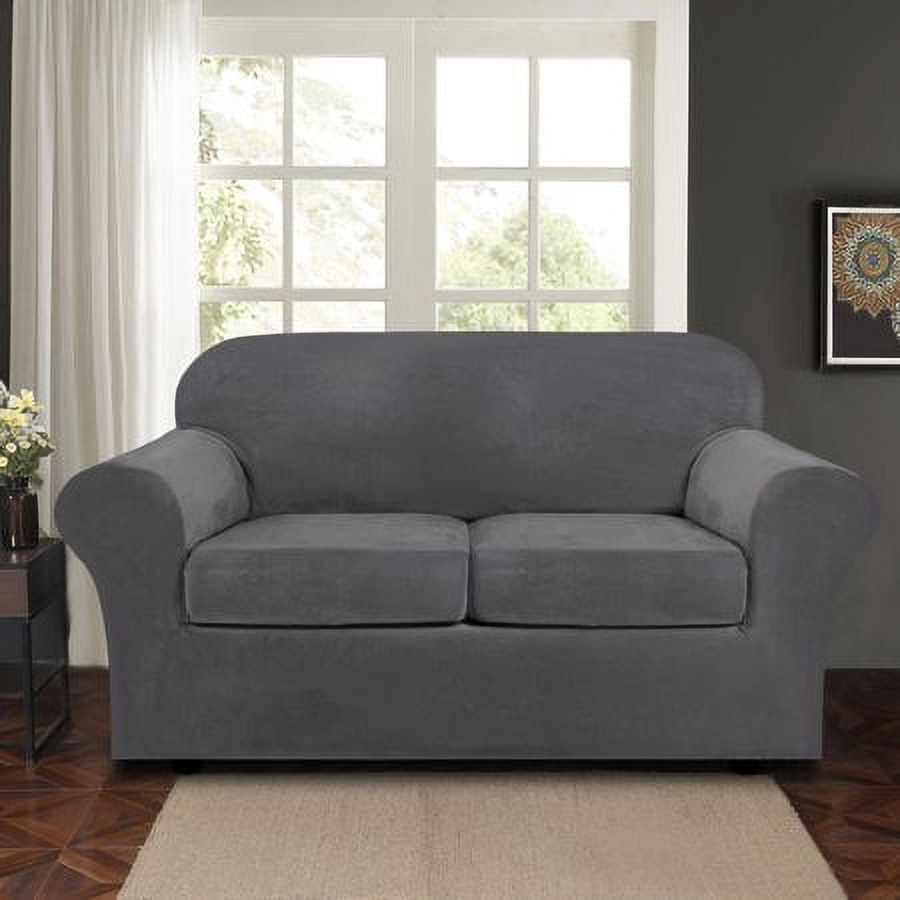 JIAN YA NA Stretch Velvet Sofa Covers Couch Covers Sofa Slipcovers(Gray, Loveseat Cover)