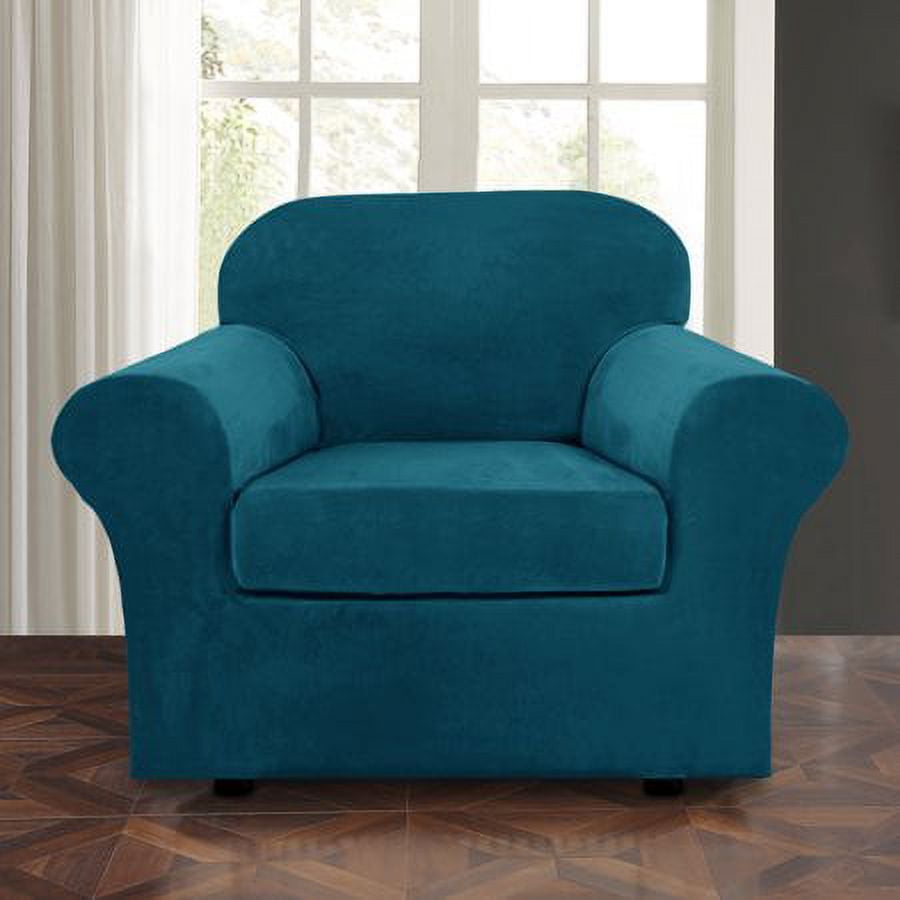 JIAN YA NA Stretch Velvet Sofa Covers Large Couch Covers Sofa Slipcovers with Seperate Seat Cushion Covers(Dark Green, Armchair Cover)
