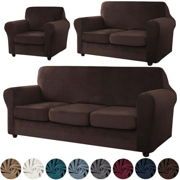 JIAN YA NA Stretch Velvet Sofa Covers, Plush Armchair Loveseat Couch Slipcover, Non-slip Furniture Protector, Friendly to Pets (Brown, For 2-Seater Sofa)