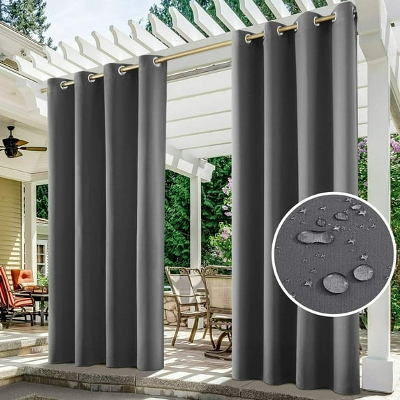 JIAN YA NA Waterproof Outdoor Curtains, Thermal Insulated Curtains for Patio Porch Gazebo, 1 Panel, 52 inch Width x 84 inch Length, Dark Grey